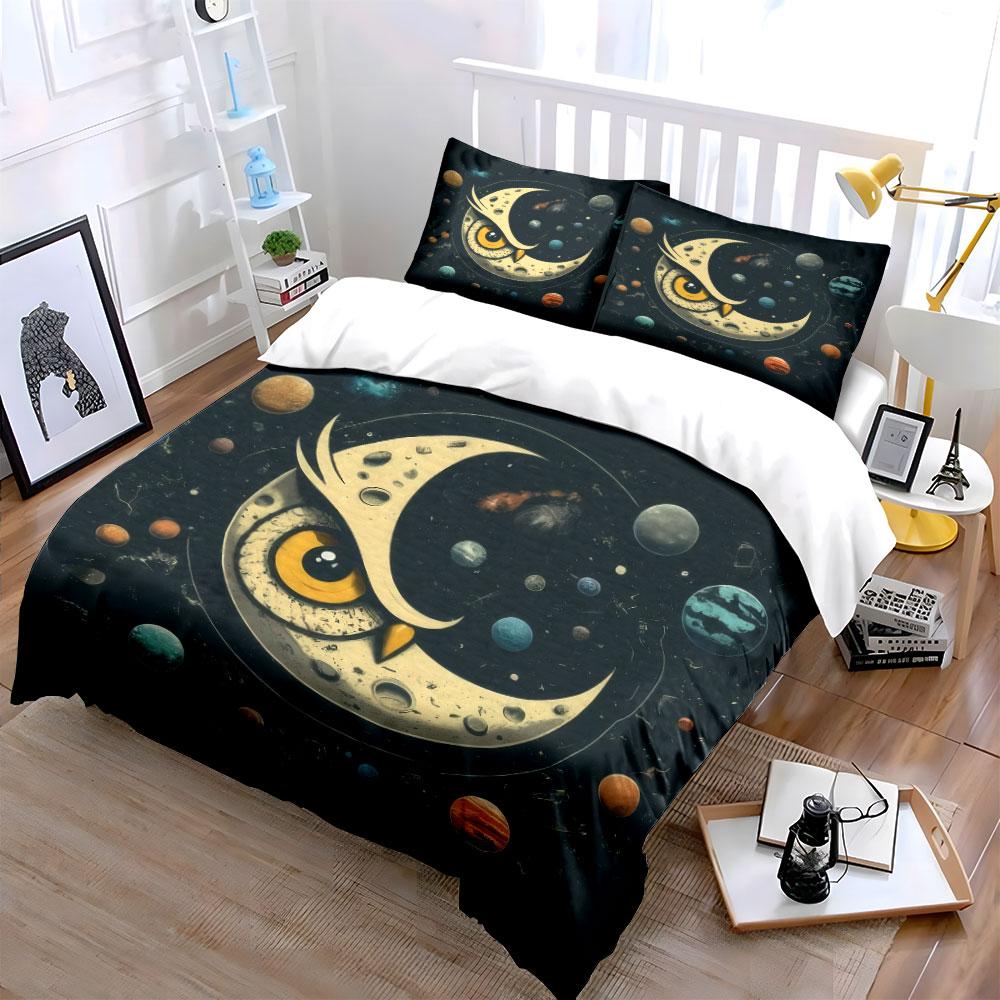"Space Owl Decorative Set" Bedding Set with 1 Duvet Cover 2 Pillowcases Single Double King Queen, Gift