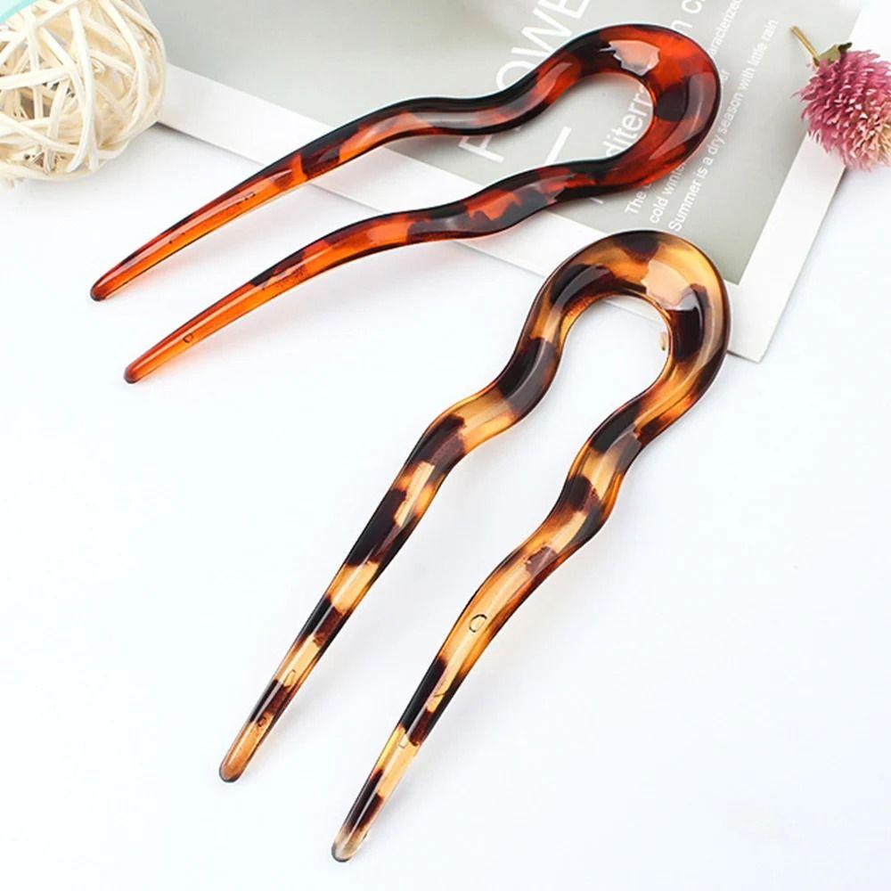 Acetate Hairpin U-Shaped Hair Bun Elegant Hair Fork  for Women Girls