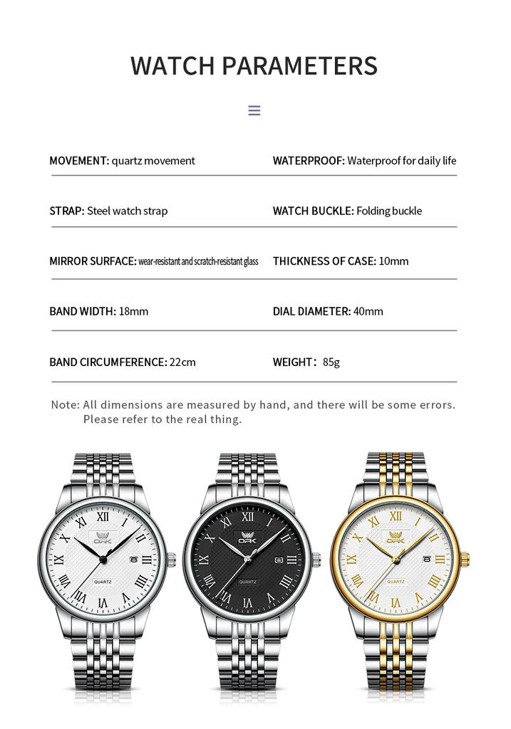 OPK 6007 Men's Quartz Watch Stainless Steel Auto Date Waterproof Luxury Original Brand Business Man Wristwatch