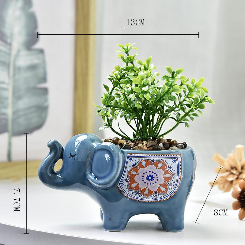 Creative Ceramic Elephant Succulent Planter with Drainage Hole Cute Mini Flower Pot Indoor Outdoor Desktop Garden Decor Ornament