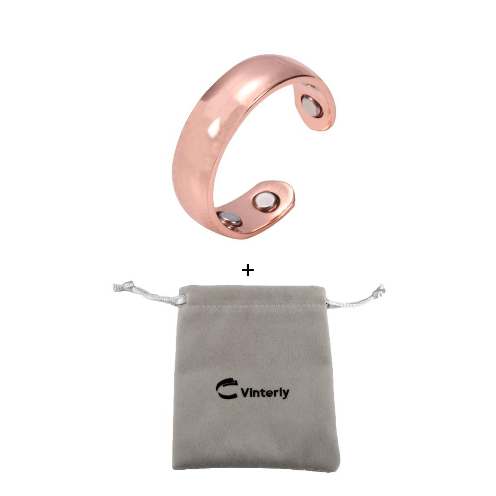 Vinterly Pure Copper Rings Magnetic 6mm Adjustable Open Cuff Finger Finished High Magnet Health Energy Mens Minimalist Jewelry
