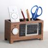 Creative Wooden Calendar Pen Holder Multifunctional Desktop Organizer Stationery Pencil Storage Box Remote Control Storage Box