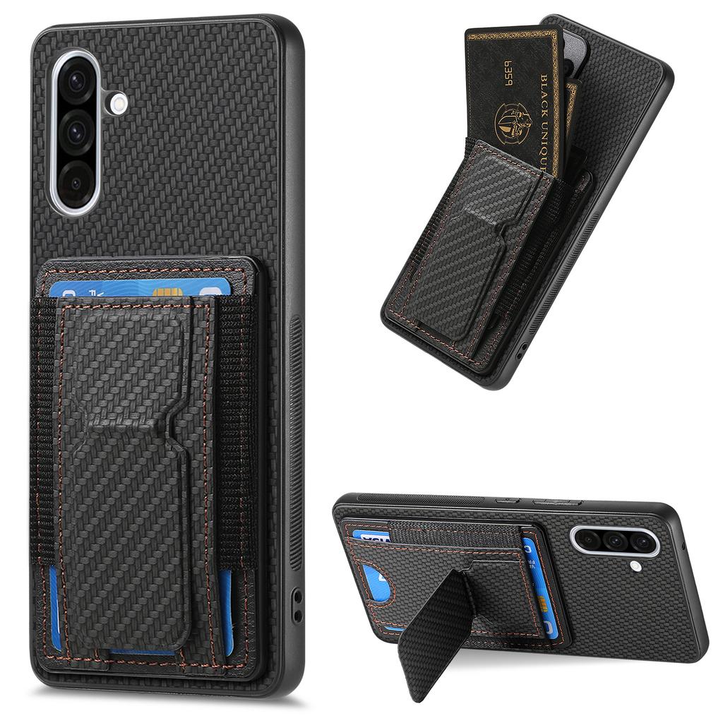 For Samsung Galaxy A36 5G Case with Card Holder Kickstand Fiber Pattern Leather Back Cover