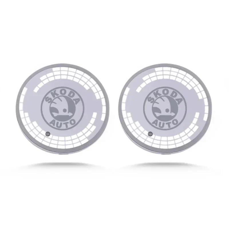 Car Sticker 2026 Hot for Skoda Car LED Water Coaster Cup Anti-Slip Mat Luminous Drink Holder Lamp Octavia A5 A7 Fabia Superb Kam