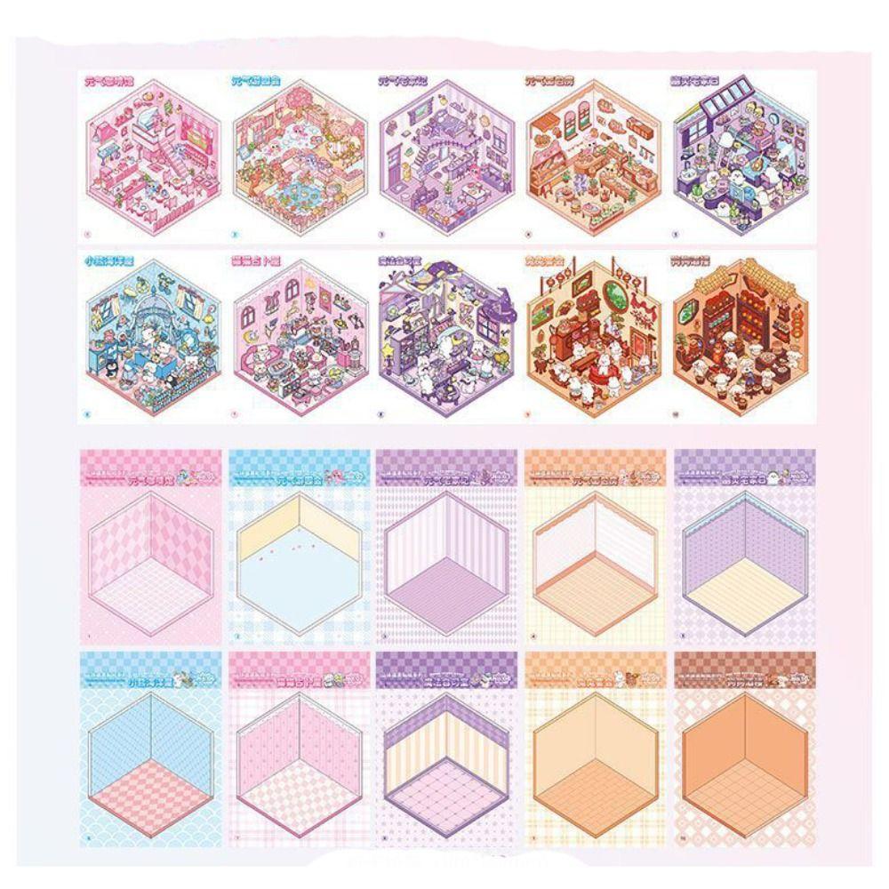 Cartoon Cabin Scene Pocket Sticker DIY Sticker Cabin Scene Creative Miniature Scene Book  for Kid