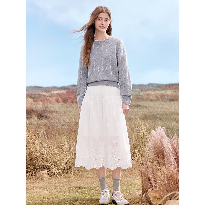 Betu Women's Fall Mixed Yarn Knit Round Neck Sweater