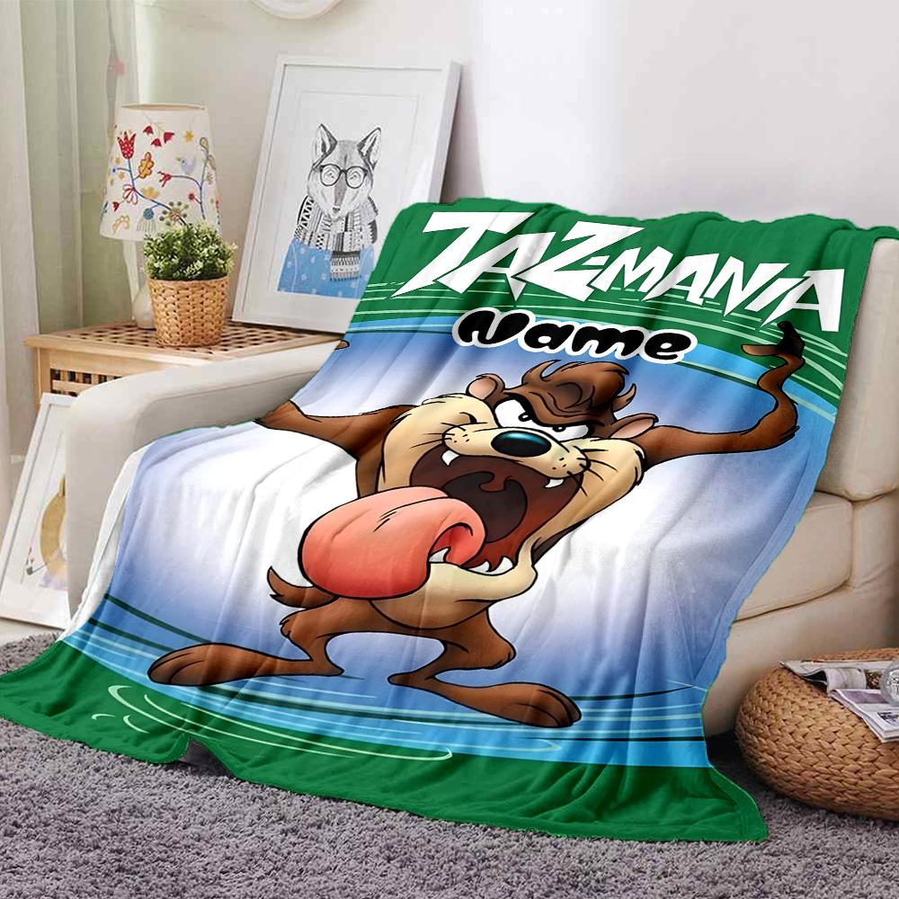 Tazmania Adventure Poster Design Blanket With Personalized Name Comfortable All Seasons Suitable For Sofas Beds Travel Camping And Office