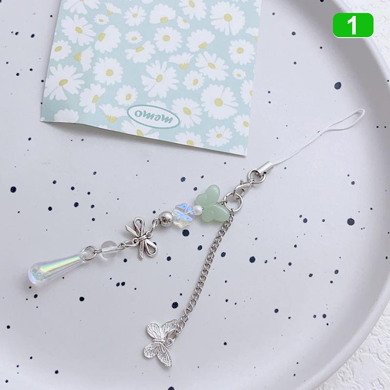 Artistic Style Butterfly Cute Pendant Phone Charm Rope Four Leaf Clover Key Chains Fashionable Beaded Keyring Ornament For Phone