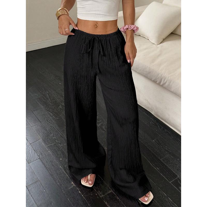 Pantaloni Eleganti a Gamba Larga da Donna per Tutte le Stagioni, Pantaloni Formali e da Tutti i Giorni con Tasche Laterali, Tessuto Non Elasticizzato per l'Ufficio
