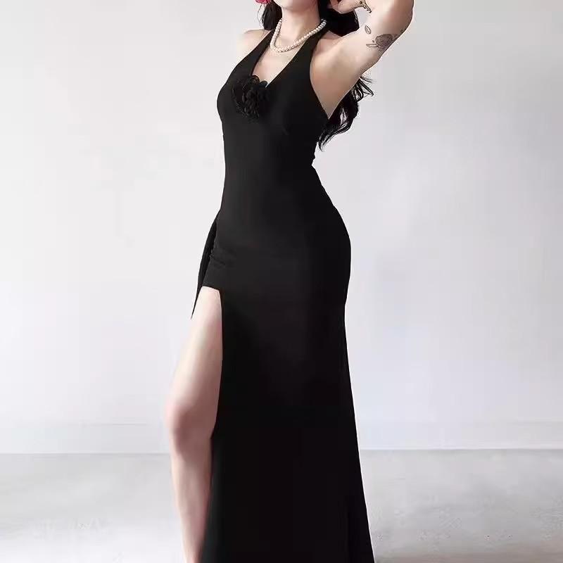 GilAt Red Neck V-neck Dress Women's Beautiful High-end Dress Sexy Split-end Slim Dress