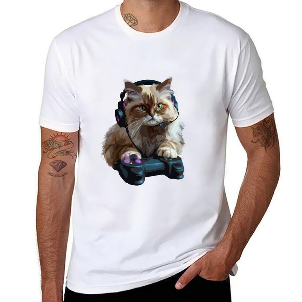 Gamer Cat Tshirt Plus Size Outdoor Casual Top Tshirt