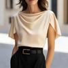Damen Rollkragen Asymmetrischer Ärmel Schulterfreies Oberteil Mehrfarbig Lässige Bluse