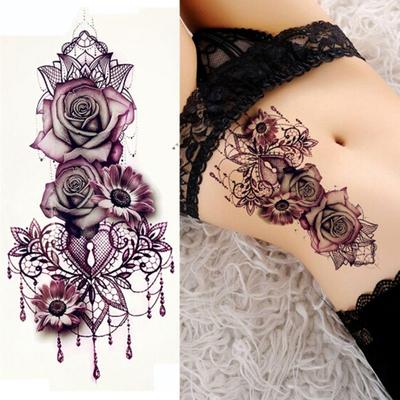 Bracelet autocollants bijoux dame corps poitrine Art transfert d'eau tatouage temporaire tatouage violet Rose