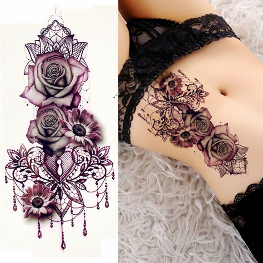 Náramky Samolepky Šperky Lady Body Hrudník Umění Water Transfer Tetování Dočasné tetování Purple Rose