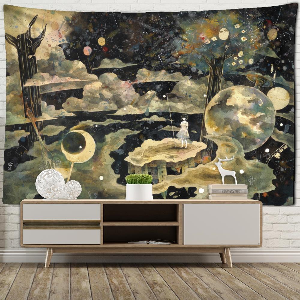 Nordic Abstract Woman Face Tapestry Wall Hanging Bohemian Hippie Psychedelic Carpet Background Wall Painter Decor