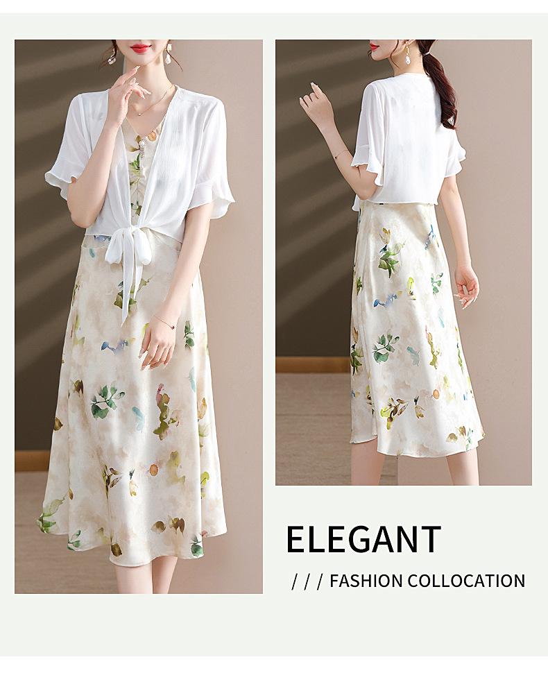 2026 Summer Fashion Chiffon Two-Piece Skirt Set for Middle-Aged & Elderly Women - Short Sleeve Dress