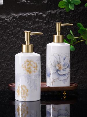 Ceramic Floral Soap Dispenser Golden Pump Lotion Bottle Bathroom Accessories Shampoo Shower Refill Bottle Bathroom Accessories