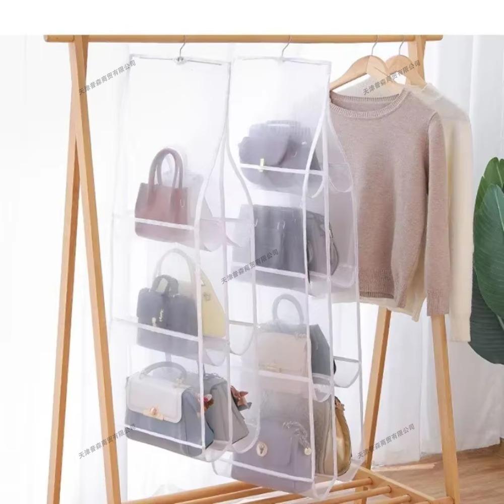 Eco-Friendly Hanging Tote Bag Organizer with Transparent Storage and Multiple Compartments