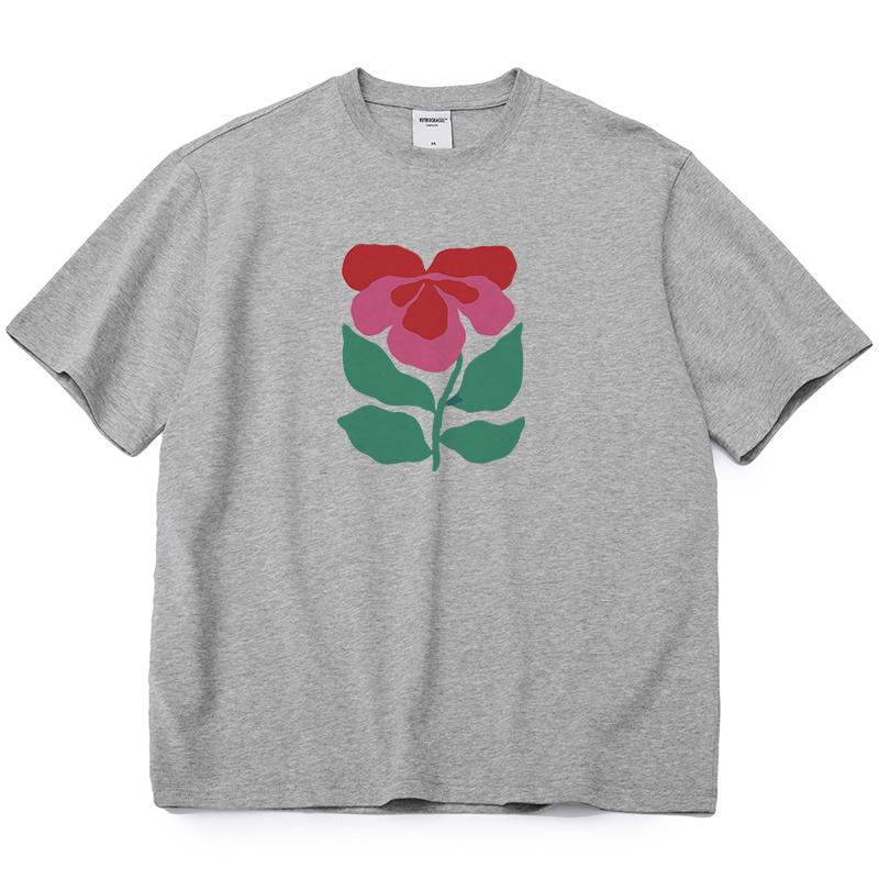 Shellsuning Krásné Květiny Tištěné Tričko pro Ženy Letní Nadměrné Ležérní O-výstřih Jednoduché Univerzální Dívčí Trička Základní Harajuku Pár Topy