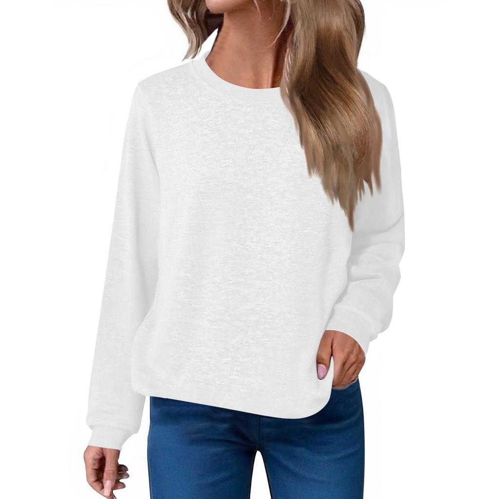 Women's Fashion Loose Round Neck T-Shirt Solid Color Casual Long Sleeve Top