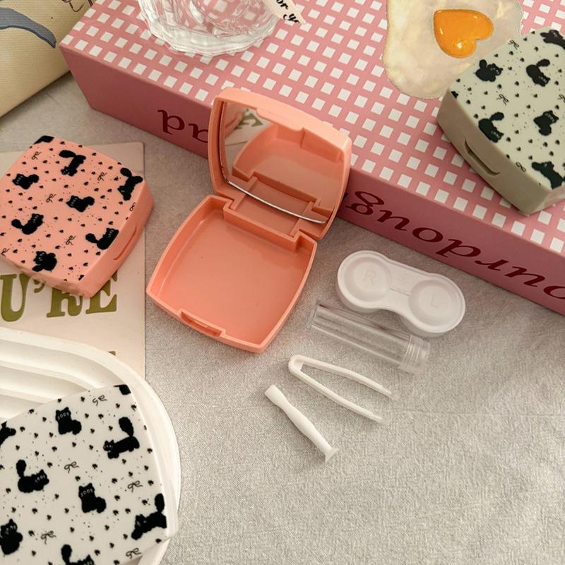 Creative Cute Portable Contact Lens Box Lenses Container Companion Care Box Travel Set With Mirror