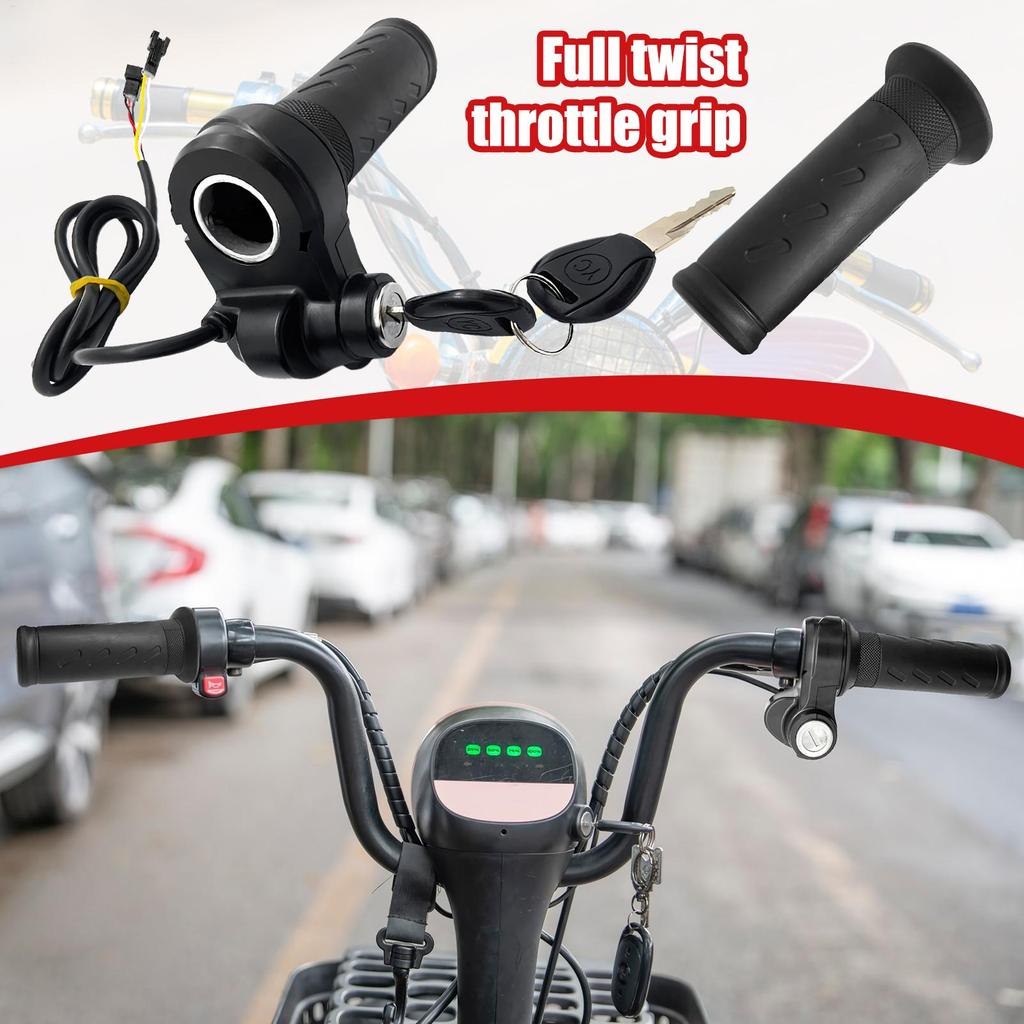 E-Bike Full Twist Throttle Anti-Slip Grip With Key Switches For Handlebar, Universal Electric Bike Scooter ATV Accessories