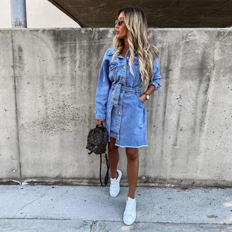 Polo Fashion Wind Ripped Burr Denim Dress