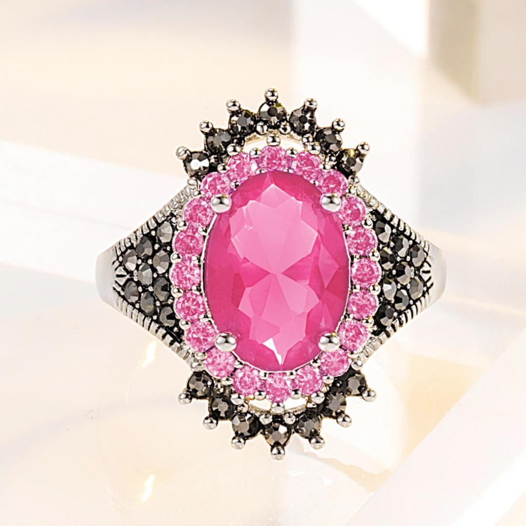 Inel cu pietre prețioase tailandez retro din argint Wish: Design Exagerat cu Rodie Roșie Mină Neagră