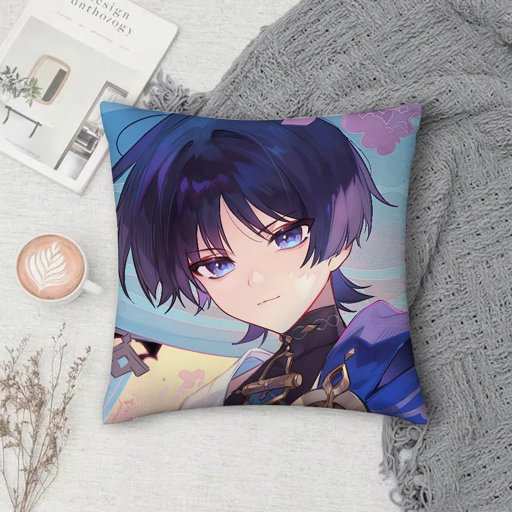 Genshin Impact Scaramouche Pillow Case Square DoubleSided Printing Sofa Cushion Cover Pillowcase Bedroom Bedside
