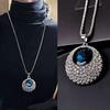 Luxury Blue Long Chain Necklace Minimalist Style Crystal Pendant Necklace  Autumn Winter