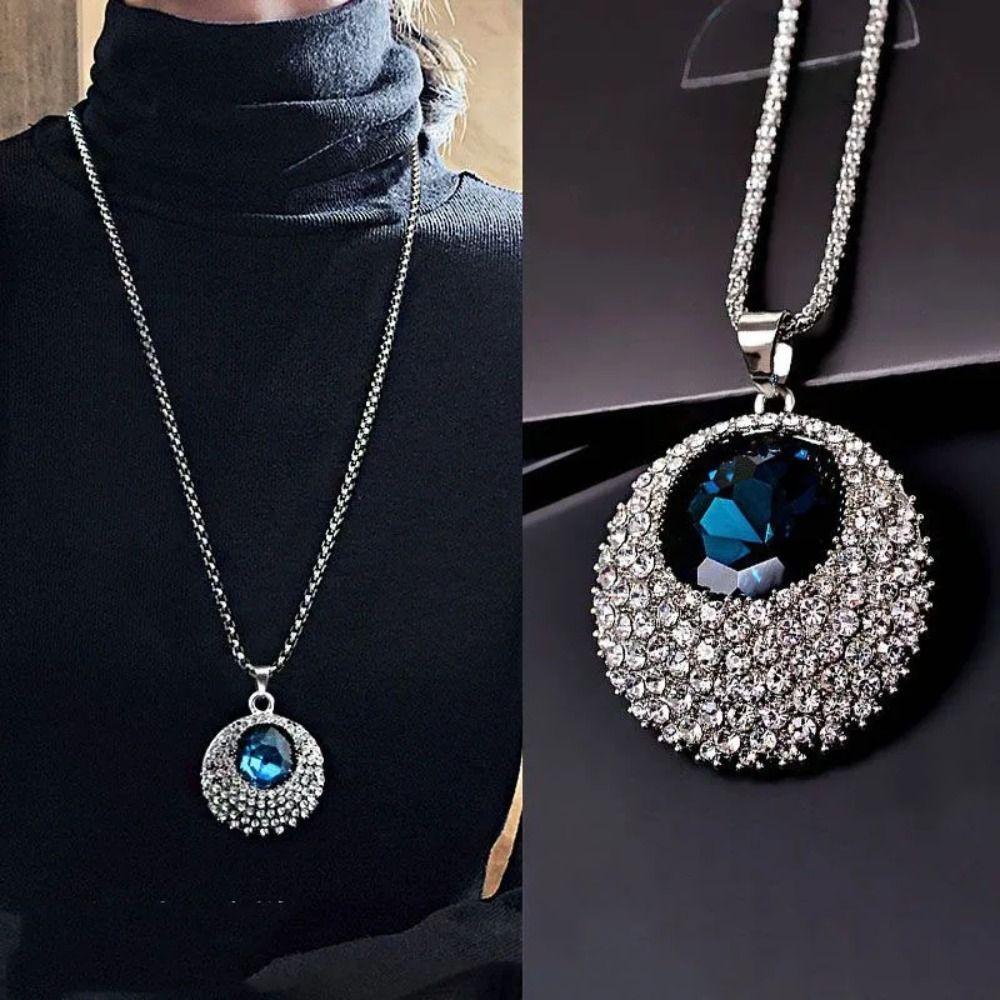 Elegant Design Long Chain Necklace Minimalist Style Crystal Pendant Necklace  Women Fashion
