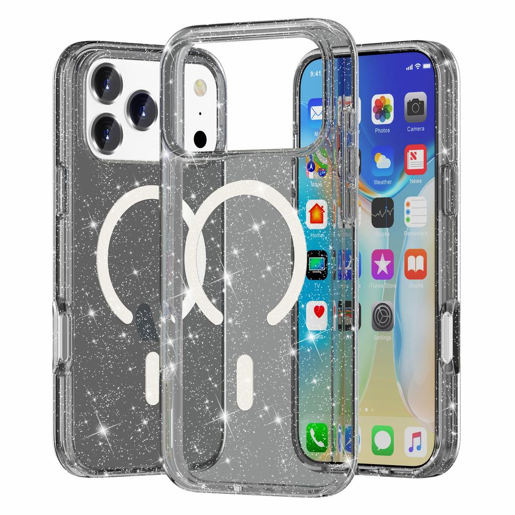 For iPhone 17 Pro Case Compatible with MagSafe Glitter Powder PC + TPU Phone Cover