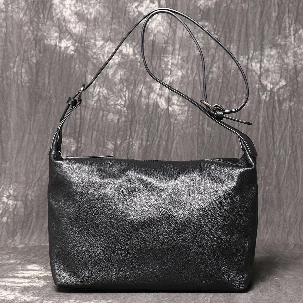 Stylish And Simple Men S Messenger Bag First Layer Cowhide Business Trip Women S Shoulder Bag Personalized Hobo Bag чёрный