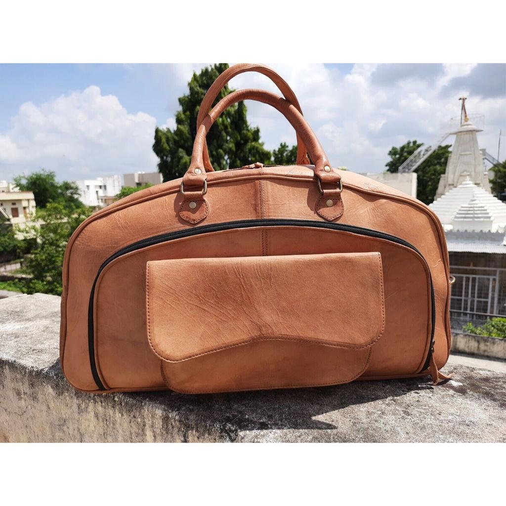 Men Brown Vintage Real Travel Luggage Duffle Gym Bags Tote Goat Leather