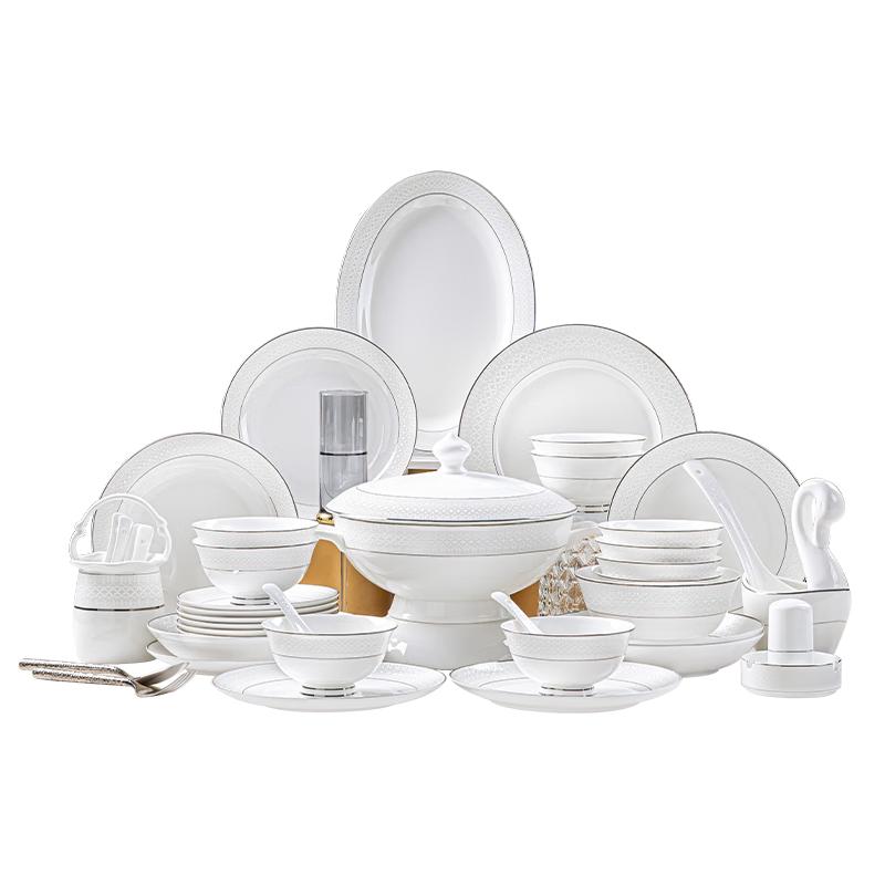 

NINE CRANES Jingdezhen Silver-Rimmed Ceramic Deep Dinner Plates (Set of 4)