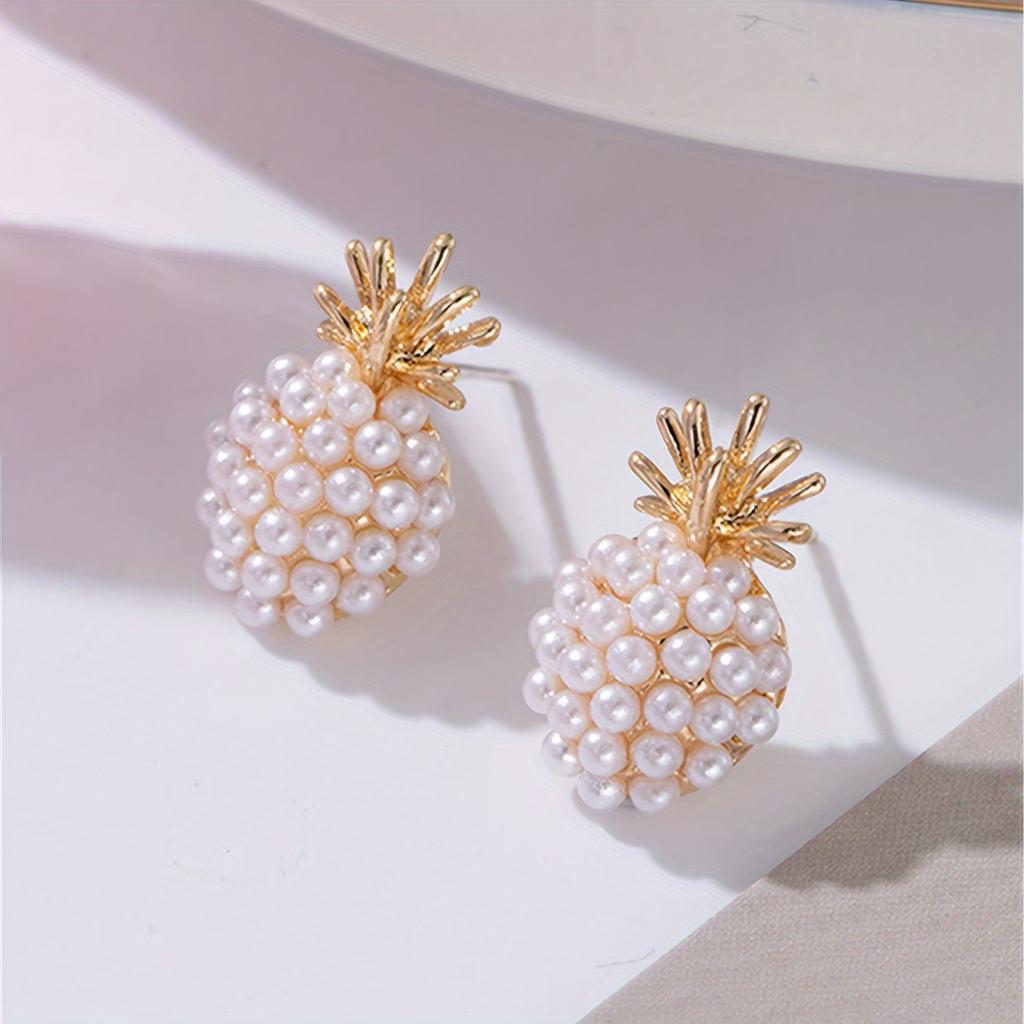Small Pearl Pineapple Earrings - Minimalist & Delicate Zinc Alloy Studs, Cute Fruit Jewelry for Women, Daily Wear & Gift Idea