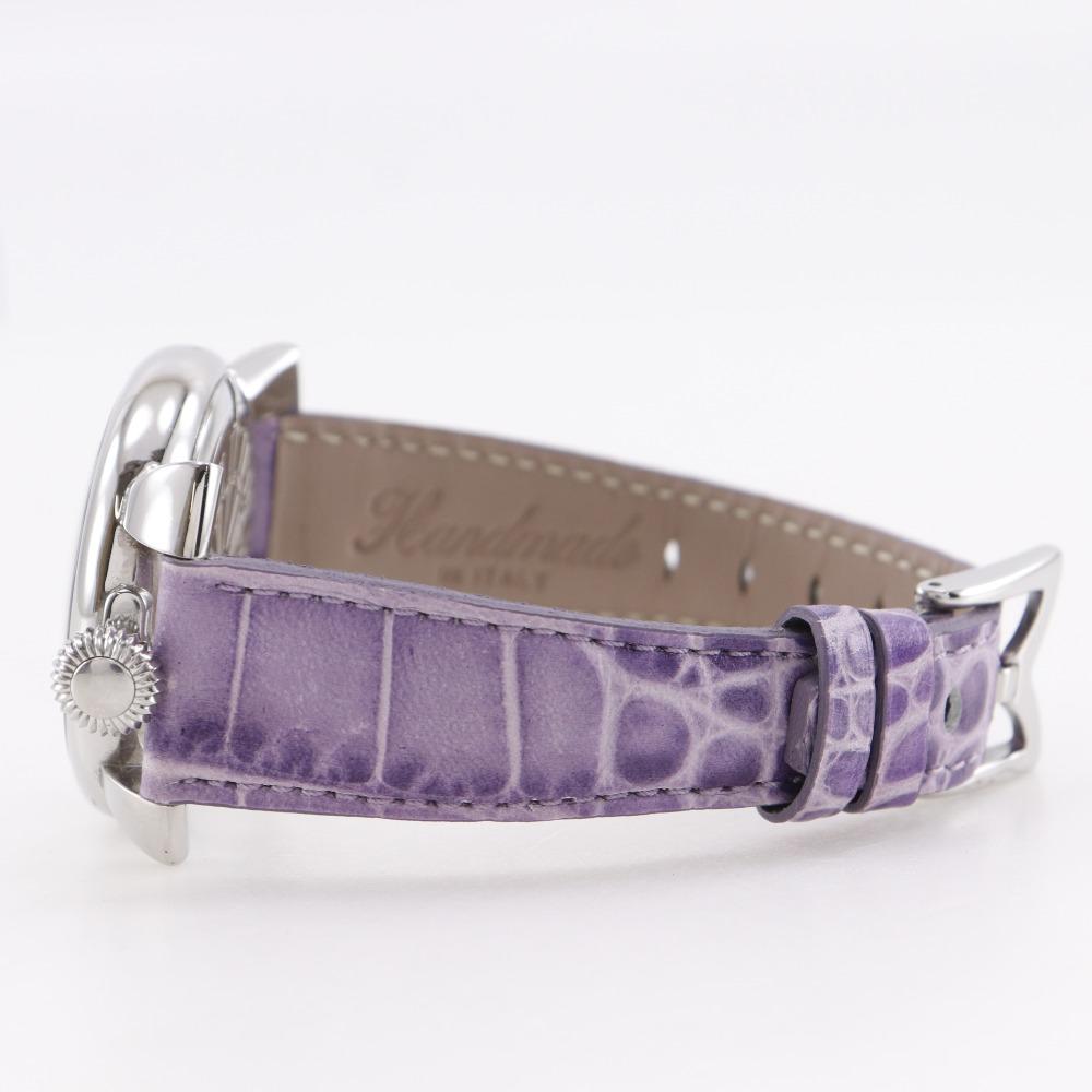 Gaga Milano Manure 40 Watches Silver/purple White shellDial Stainless Steel/Embossed Leather Quartz Analog display mens Used