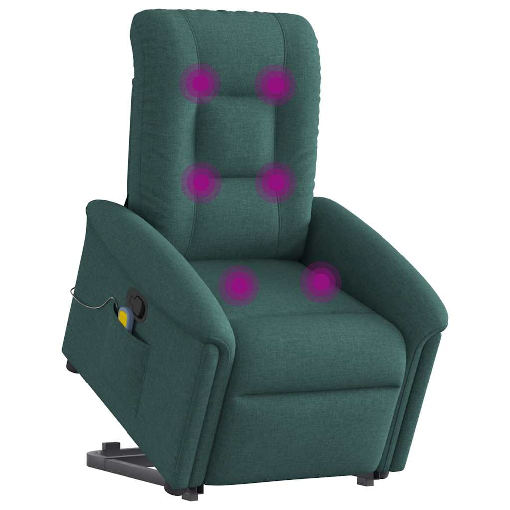 Massage Recliner with Rising Function Dark Green Fabric