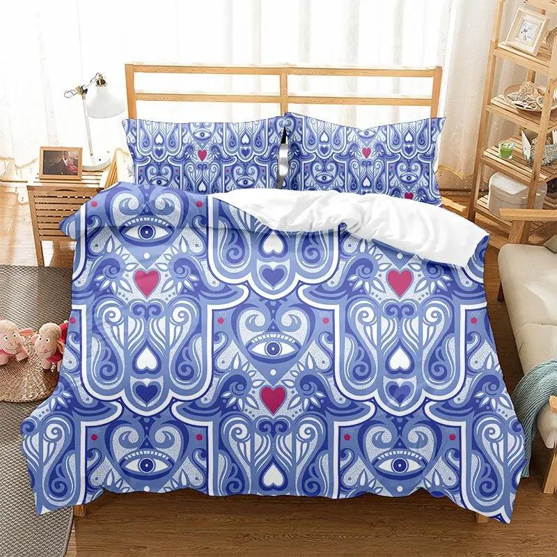 Hamsa Hand Bedding Sets Boho Hamsa Eyes Comforter Cover Exotic Bohemian Duvet Cover Set for Kids Boys Girls Trippy Art Bedspread