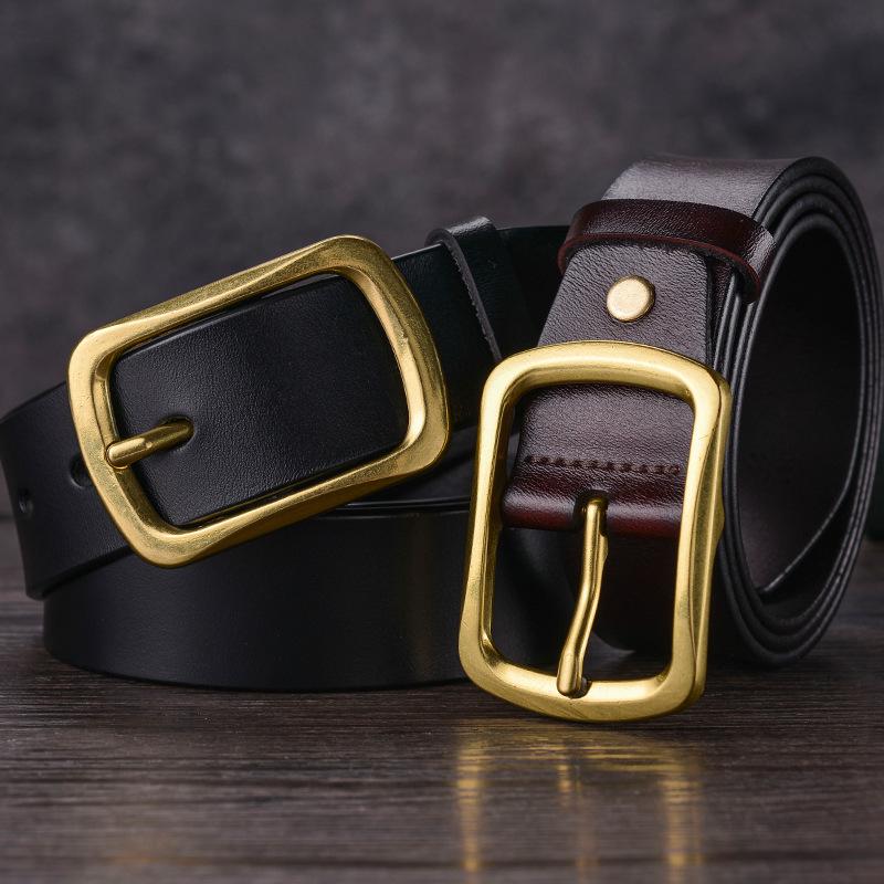 Popular Leather Belt Men's Cowhide Belt Leather Pin Buckle Casual Retro Pant Belt