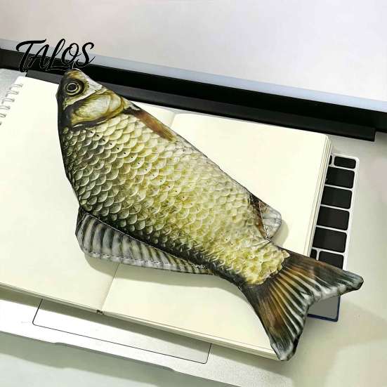 Creative School Supplies Realistic Crucian Carp Pencil Case, 3D Bionic Fish Shape Stationery Humorous Gifts for Teens Pouch, Large Capacity