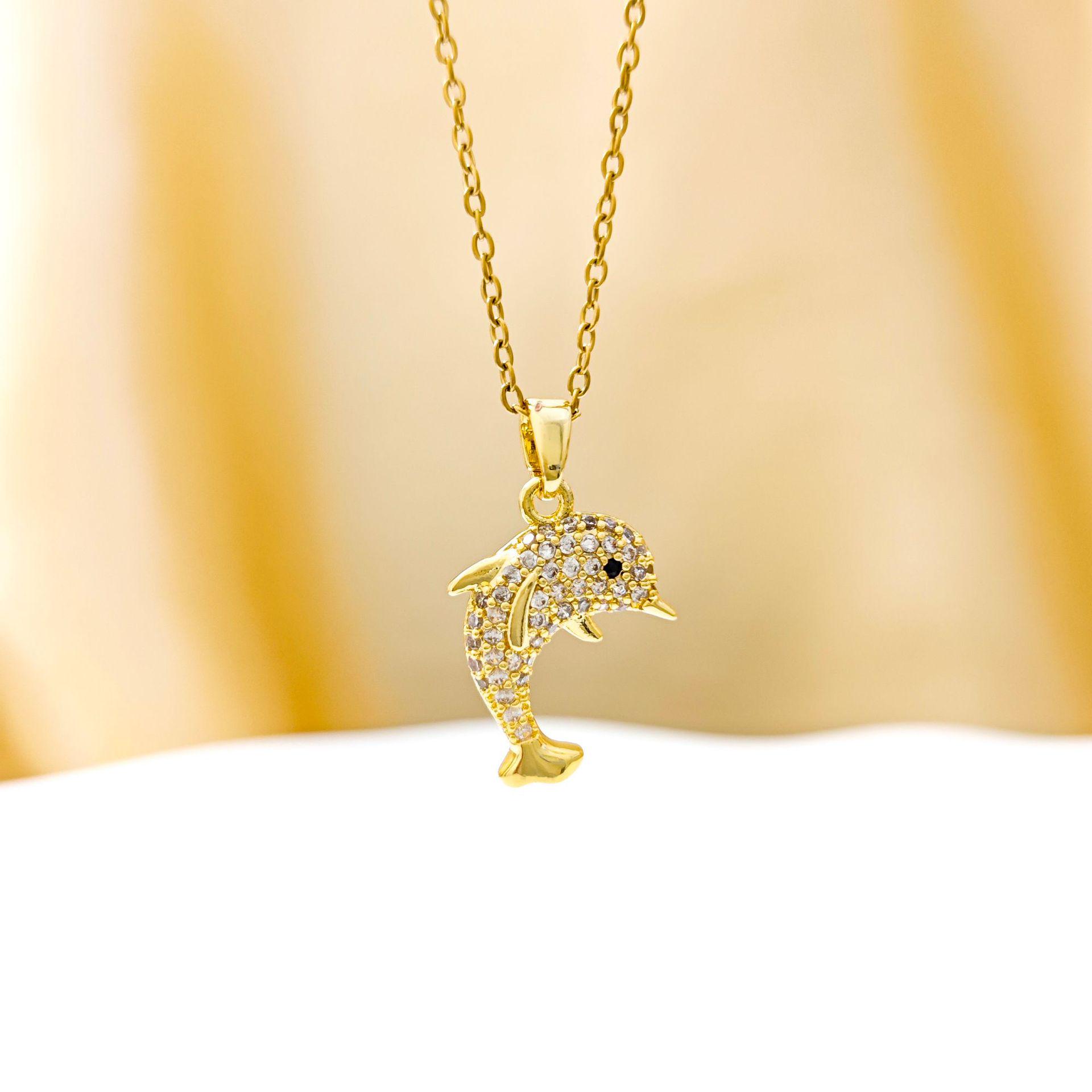 Sparkling Full Diamond Dolphin Necklace - Women s Fashionable Clavicle Chain Accessory