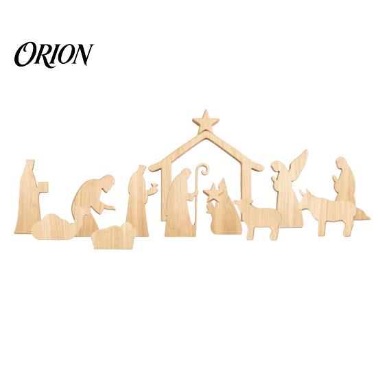 Holy Family Statue for Holiday 13Pcs Wooden Christmas Nativity Scene Set, Mini Figurines, Set Tabletop Manger Decorations Christan Indoor Home Mantel