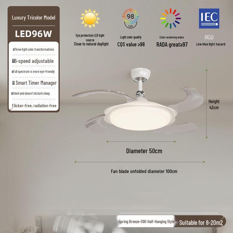 Minimalist Chinese-Style Silent Ceiling Fan with Light & Full Spectrum Eye Protection for Bedrooms & Restaurants