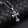 Trendy Stainless Steel Men's Cross Pendant Necklace with Long Sweater Chain