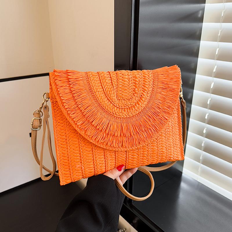 

Соломенная сумка-клатч ручной работы, однотонный кошелек, женский летний пляжный кошелек с клапаном, сумка через плечо