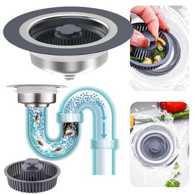 2 In 1 Kitchen Sink Drain Stopper Kit 304 Stainless Steel Anti-Clogging Strainer Stopper Fast Drainage Kitchen Accessories