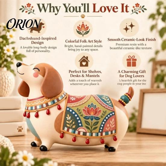 Funny Pet Statues Dachshund Cat/Dog Ornament, Handmade Resin Decorative Figurine, Artistic Themed Rustic Crafts Home Decor Statue for Living Room Desk