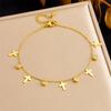 Gold Plated Cross and Cubic Zirconia Charm Anklet for Women Stainless Steel Foot Jewelry
