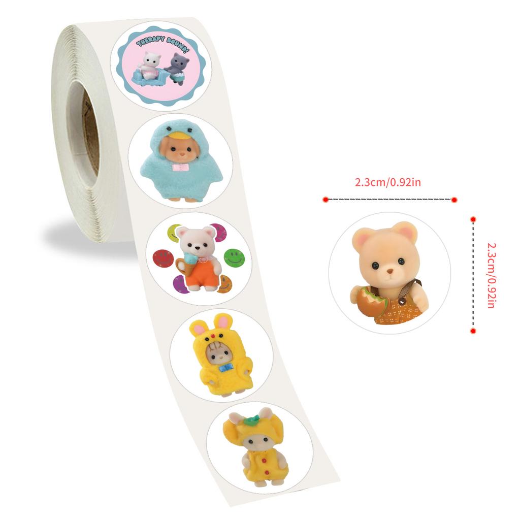 500 Stickers/roll Cartoon Ragdoll Roll Stickers Reward Stickers Creative Handbook Roll Roll Personalized Tape
